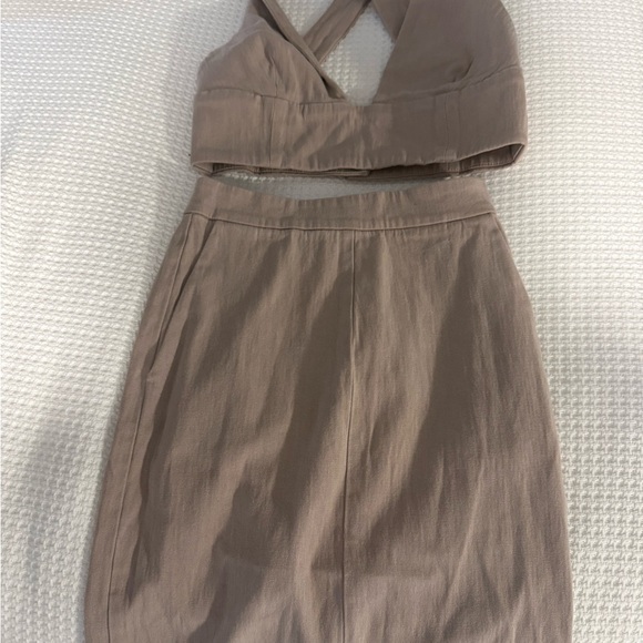 Wilfred Dresses & Skirts - Wilfred Taupe Two-Piece Wrap Crop Top & Midi Skirt